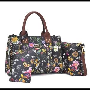 3 piece Dasein Purse Set - Black Floral